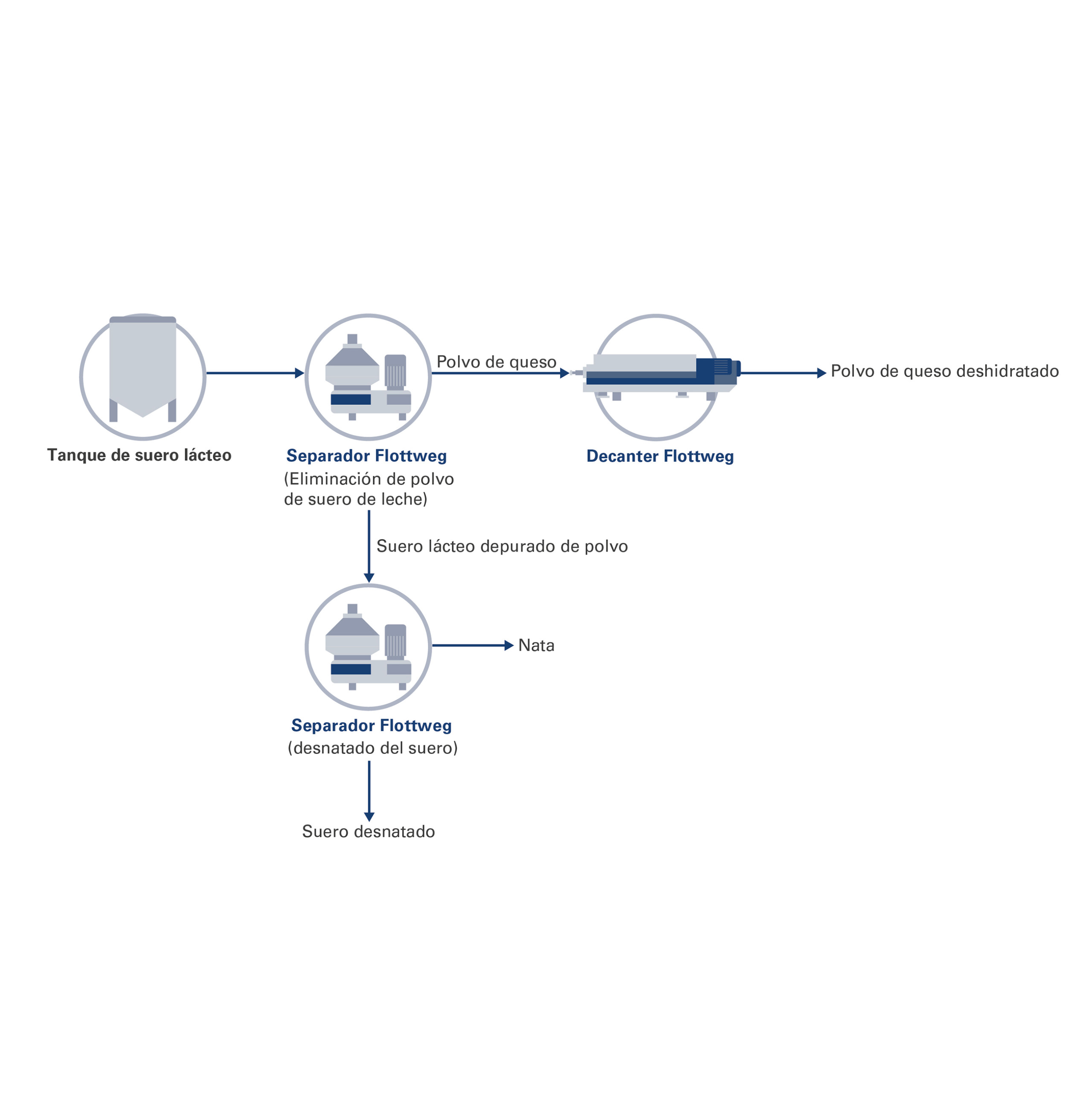 Proceso general de tratamiento del suero de leche: desde el desempolvado hasta el desnatado del suero