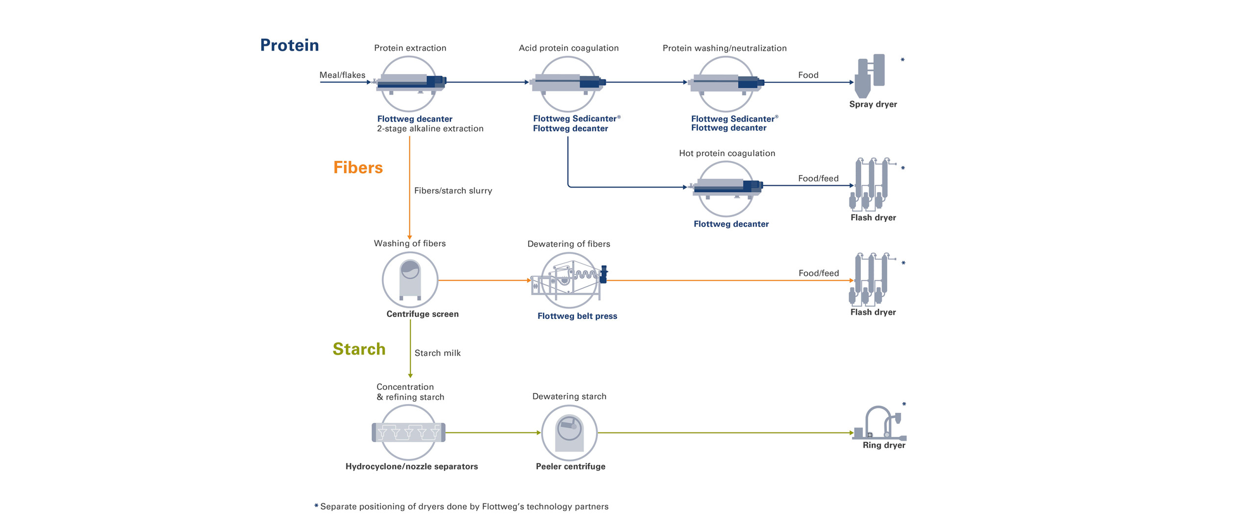 Processo para a produção de proteína funcional a partir de plantas de amido, como ervilhas, lentilhas e feijões.